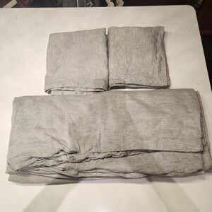 Pottery Barn Belgian Flax Linen King Duvet Cover Set W/Shams Gray Chambray 3pc